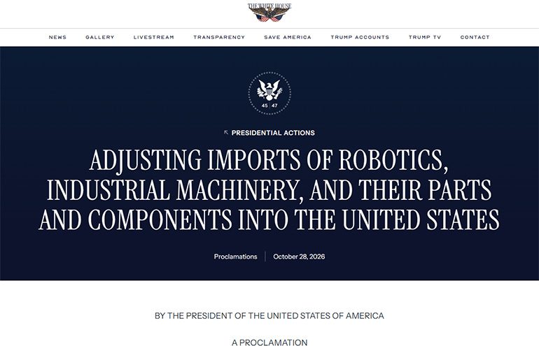 White House makes Section 232 determination regarding foreign-made robots